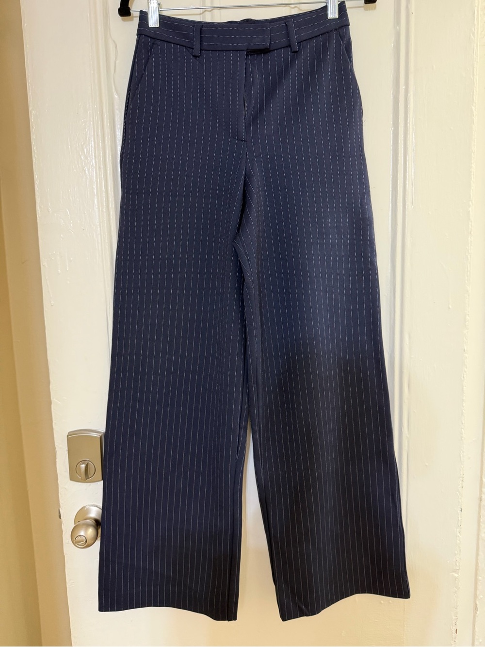 Women’s Navy Pinstripe Wide-Leg Dress Pants by JNY